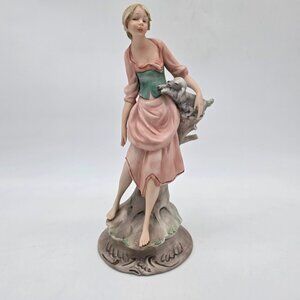 Capodimonte Italian Porcelain Figurine Of A Girl holding a lamb 10.5"